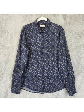 Lafaurie 1991 Rivette Shirt Mens Large Blue Floral Long Sleeve Button Up Cotton